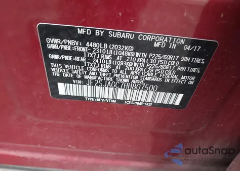 2017 Subaru Forester 2.5I Premium z USA, uszkodzony, nr VIN JF2SJAGC7HH807500